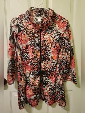 Christopher & Banks Swim Cover-up Abstract Jacket - Coral, Black & White